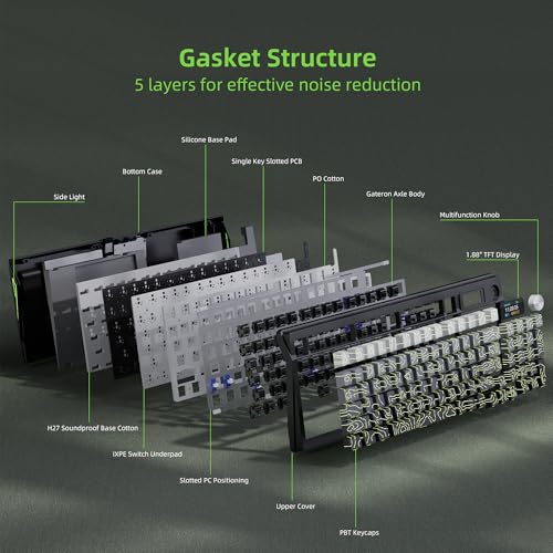 Image of KUTETHY Wireless Mechanical Keyboard,RGB Backlit Gaming-Aurora Borealis | Smart Display & Knob,Tri-Mode BT5.0 /2.4GHz /USB-C,Hot Swappable Pre-lubed Linear Switches,Contour keycaps(Ghost Switches)