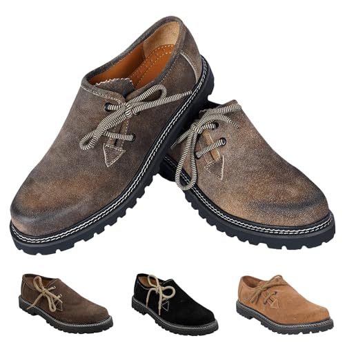 German Wear Haferlschuhe Trachtenschuhe Original Handmachart Trachten Lederschuhe aus Wildleder Echtleder Schuhe (Antikbraun, EU Schuhgrößensystem, Erwachsene, Numerisch, M, 45)