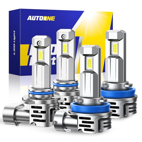 Image of AUTOONE H11 9005 LED Bulbs, No Flicker 6500K White, 120,000LM Brightness H9 /H8 HB3 Lights, Easy 3 Min Plug and Play, IP68 Rated, Long Lifespan, 2 PCS