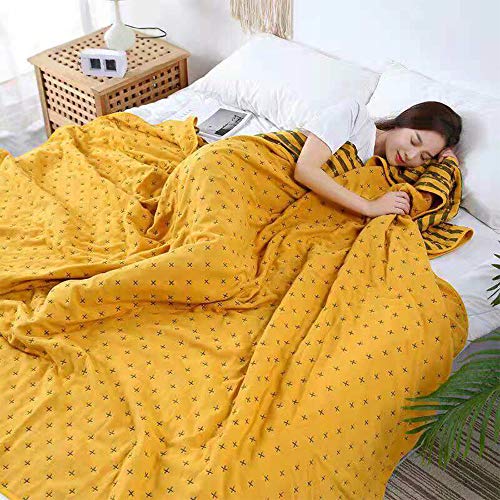 Image of SANACYNA Muslin Blankets for Adults 100% Cotton 6-Layer Gauze Yellow Geometric Bed Blanket Lightweight Soft and Breathable King Blanket for Sofa Bed Coverlet Both Sides (Yellow, King 90 inch X 104 inch)