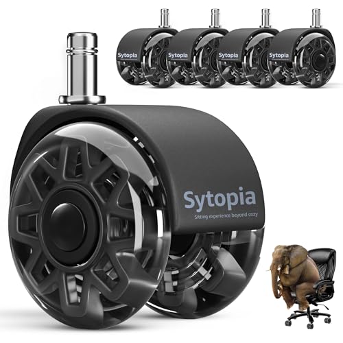 Sytopia 5er Set Bürostuhl Rollen 11x22MM Große Gummirollen für Bürostühle Perfekte Rollen für Teppich Hartboden Parkettböden Bürostuhlrollen ersetzen Bodenmatten (Schwarz Nicht für 1KEA)