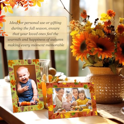 Image of AmazingSpark 50 Pack Paper Photo Frames, Fall Pumpkin Leaves | 50 Stands Included, Thanksgiving Harvest Theme, Classroom Camping Party Decor, Festive Pumpkin Maple Leaf Border Design