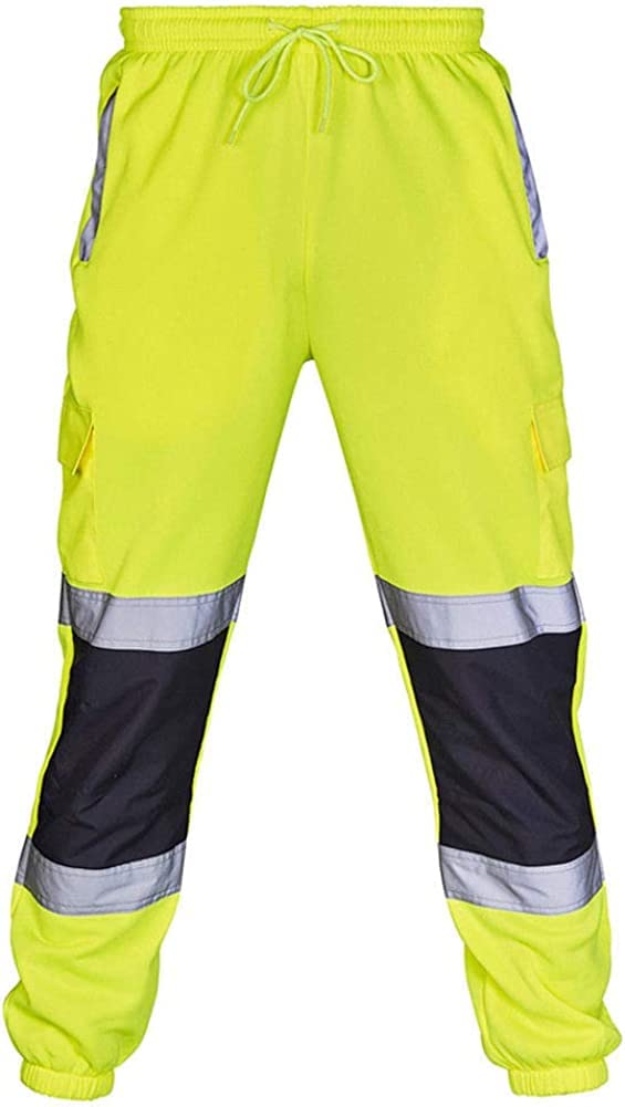 HUAZONG Pantalon de jogging haute visibilité haute visibilité avec bande réfléchissante à rayures bicolores imperméable et épais, Vert, XL