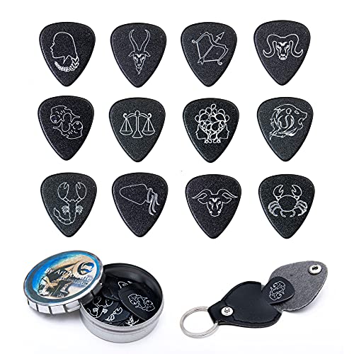 Zodiac Guitar Picks 12 Pack W/Tin Box & Picks Holder