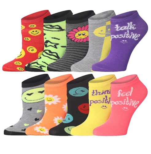 Image of Tipi Toe Women's 10 Pairs Lightweight Colorful Socks - Fun Low Cut Patterns for All-Day Comfort and Easy Everyday Style