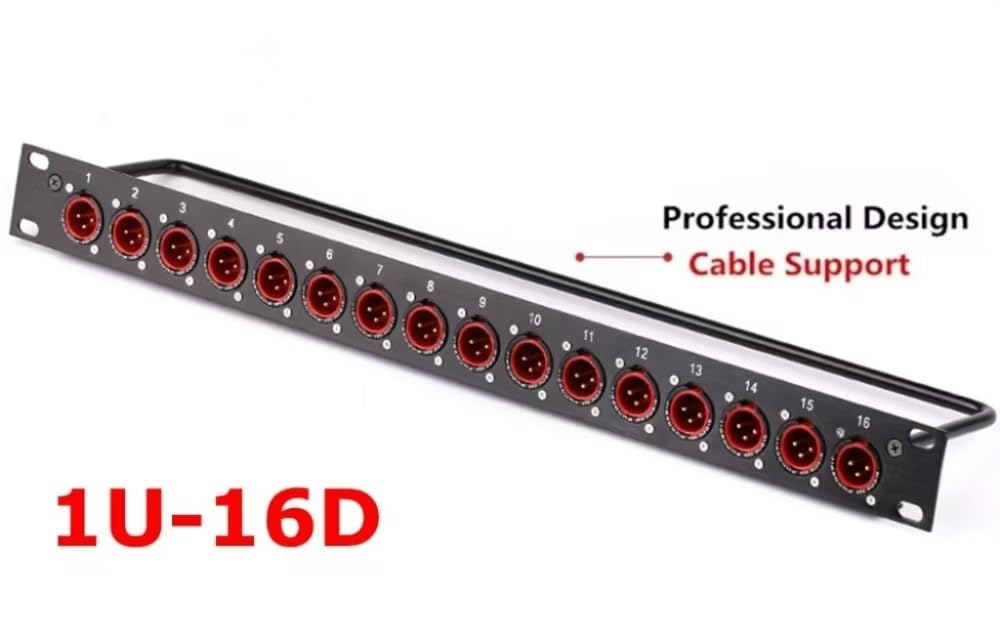 WENWENLEE Rack Patch Panel 8 12 16 Way XLR Male Canon Connector 1U Speaker Mount for Professional Speaker Audio Cable DJ Mixer(1U-16D)