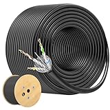 Cable Matters [Cable Cat 6A blindado de cobre desnudo de 10 Gbps en pared (CM) de 23 AWG, sólido, S/STP, S/FTP, cable Ethernet Cat6a a granel, cable Ethernet Cat6a, negro