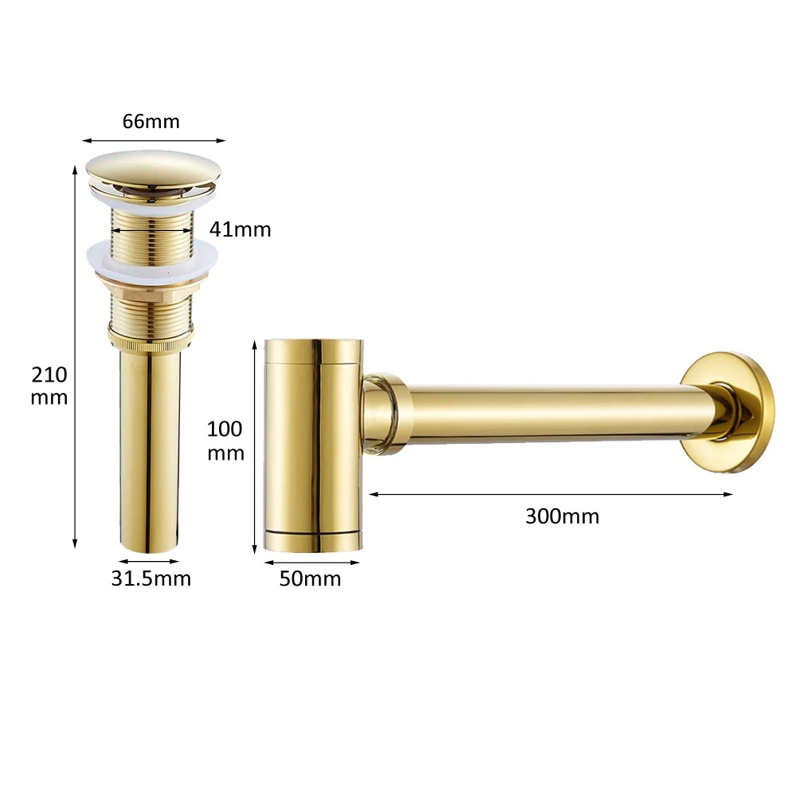 Kit de bonde lavabo en laiton avec siphon et tuyau d'évacuation pour Lavabo Evier(Golden)