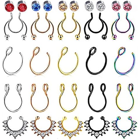 AUXHCYL 30 Pcs Faux Clip On Nose Ring Fake Septum Fake Nose Rings Nose Piercings Needed for This Fake Septum Piercing Jewellery Cover