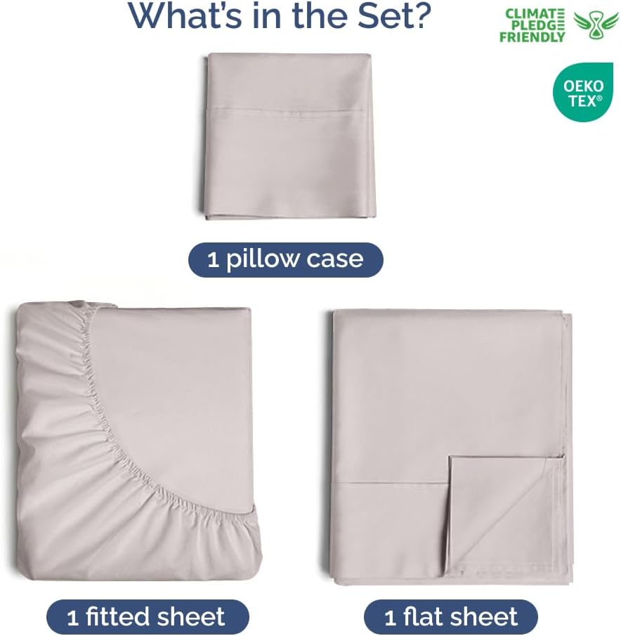 Twin Sheet Set - 100% Cotton Sheets - 3 Piece Twin Size Cotton Bed Set with Deep Pockets up to 16 Inches - Ultra Soft, Breathable & Cooling - Fade and Stain Resistant - Machine Washable - Light Grey
