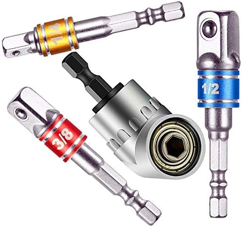 4Pcs Power Hand Tools,Right Angle Drill Impact Grade Socket Adapter ...