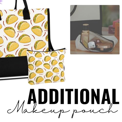 Bolsa Tote de Lona con Estampado de Taco para Mujer miniatura 4