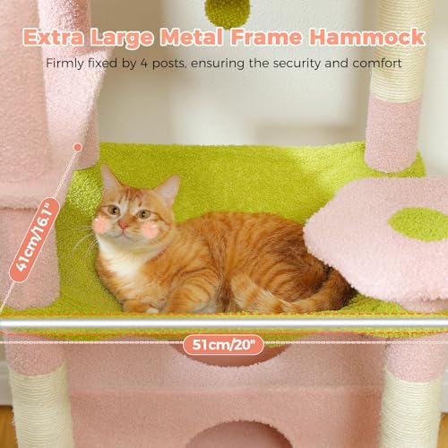 Image of PAWZ Road Flower Cat Tree, 72 Inches Large Cat Tower with Steel Frame Hammock and 7 Scratching Posts, Tall Cat Tree with 2 Condos and Perches for Large Indoor Cats - Pink