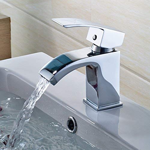 Chrome Finish Bathroom Basin Waterfall Mixer Tap Brass Fitting, Hot and Cold Single Handle Monobloc Tap, Monobloc Bathroom Sink Faucet B009