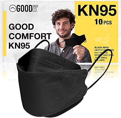 Good Mask Co. Good Comfort KN95 Face Mask, Disposable KN95 Face Mask, Folding, Filter Efficiency 95%, Comfortable Face Masks, Bulk Face Masks (10 Pack of Masks, Black)