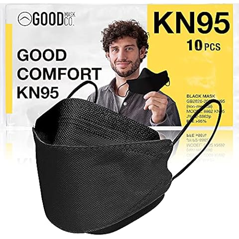 Good Mask Co. Good Comfort KN95 Face Mask, Disposable KN95 Face Mask, Folding, Filter Efficiency 95%, Comfortable Face Masks, Bulk Face Masks (10 Pack of Masks, Black) Cover