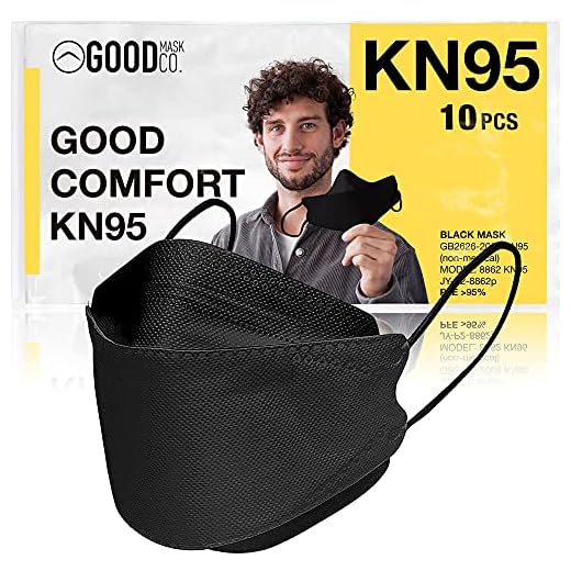 GOOD MASK CO. Good Comfort KN95 Face Mask, Disposable KN95 Face Mask, Folding, Filter Efficiency 95%, Comfortable Face Masks, Bulk Face Masks (10 Pack of Masks, Black)