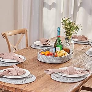 Placemats Set of 6 Oval – Woven Boho Farmhouse Table Mats for Dining Table for 6, Kitchen Decor, Washable and Handmade Rustic Table Accessories (Oval, Gray Mixed) Placemats Set of 6 Oval–Woven Boho Farmhouse Table Mats for Dining Table for 6 Kitchen Decor Washable and Handmade Rustic Table Accessories Oval Gray Mixed