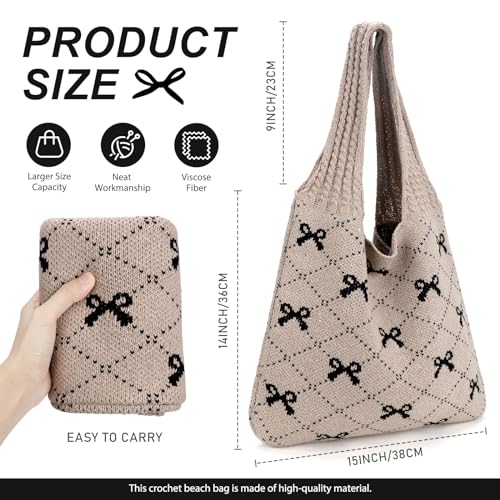 Image of KPX Crochet Tote, Beach Mesh Knitted Shoulder Bag - Large Aesthetic Hobo Bag for Women - Summer