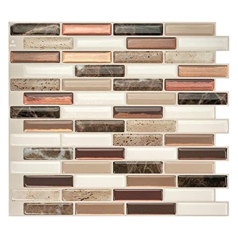 Smart Tiles - Peel and Stick Backsplash - Milenza Taddio Brown, Beige - 4 Sheets of 10.20" x 9.00" - 3D Stick on Tiles for Kitchen and Bathroom Backsplashes Cover