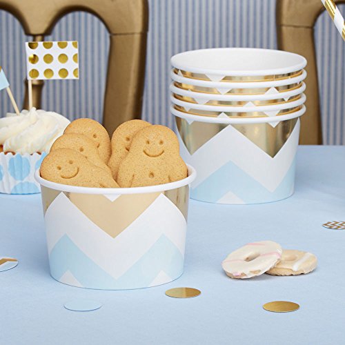 Premium Weddings Eisbecher Pappe Zickzack hellblau Gold 8 Stück