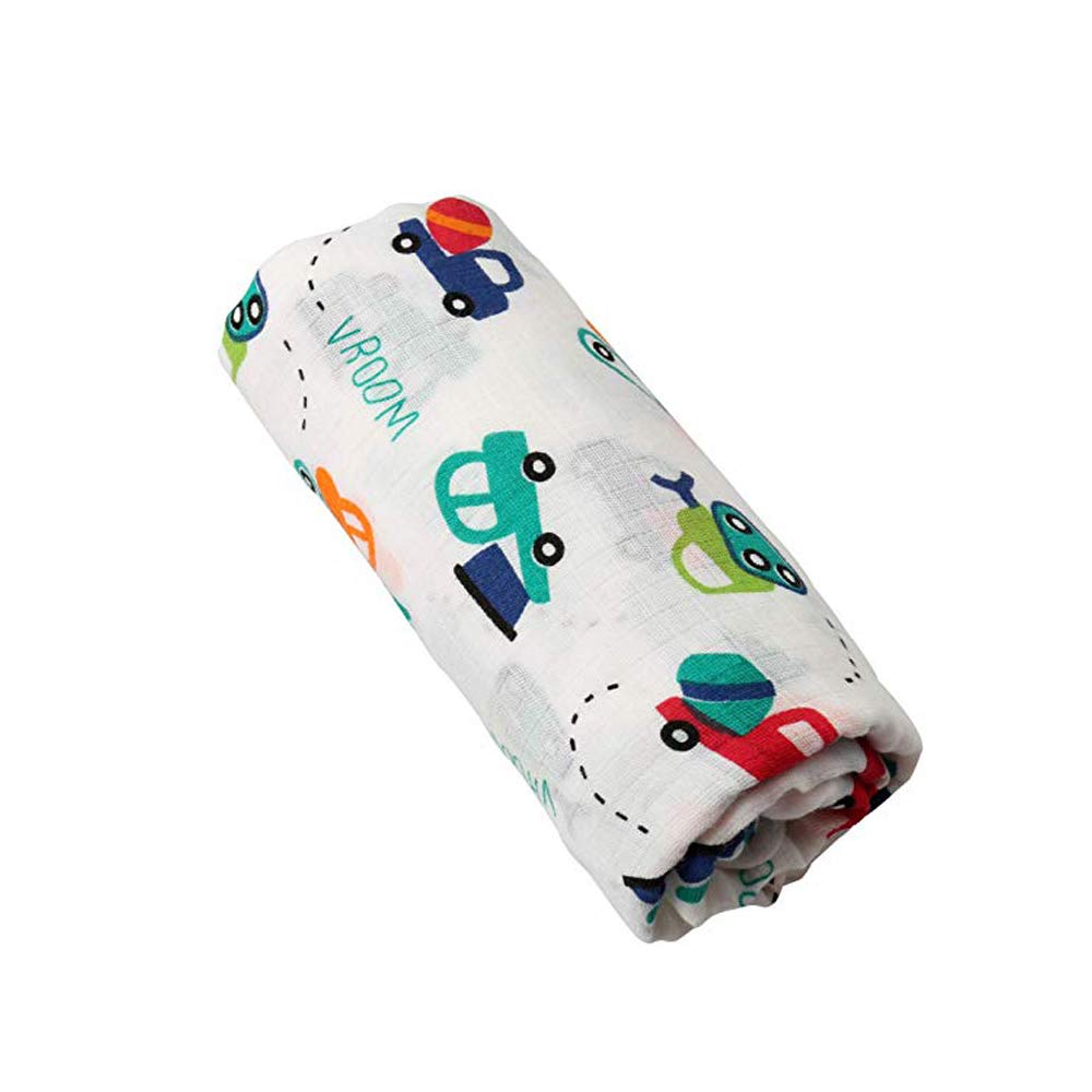 Eyands Baby Muslin Cloths - Soft Bamboo Cotton Swaddle Blankets, Car Print Baby Muslin Blankets 120 x 120cm