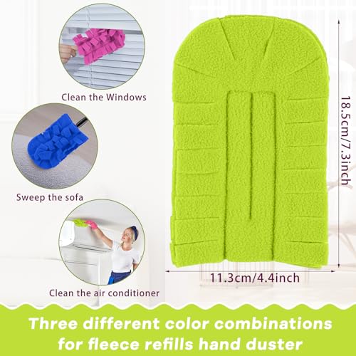 Image of Zubebe 3 Pcs Reusable Duster Refills Fleece,Rose Red,Green, Blue | Soft Polyester Fiber Flat Duster Refill Multi Surface Washable Cleaning Pad Tools for Home, Blinds, Car, Pet, Furniture, Fans