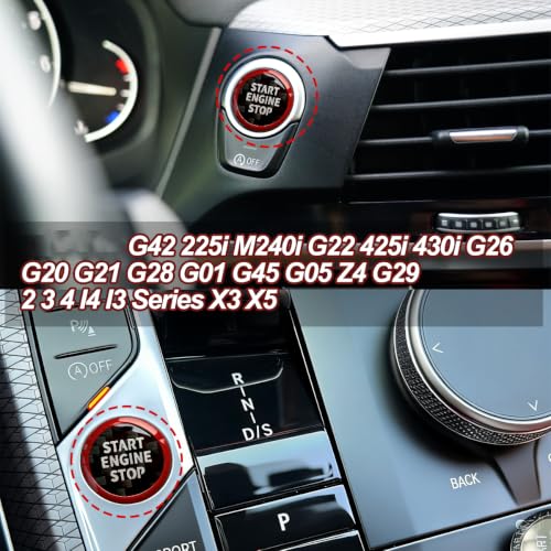 Image of Engine Start Stop Button Cover compatible with BMW Interior Accessories | 0.86 Inch Round compatible with X3 X5 Z4 2 3 4 i4 i3 Series,Carbon Fiber Texture with High Gloss Resin surface