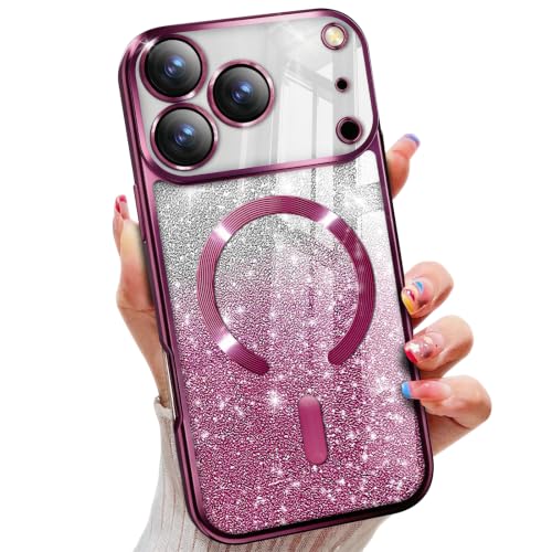 Image of Misscase for iPhone 17 Pro Case Compatible with MagSafe,Built-in Camera Lens Protector Full Protection Elegant Anti-Scratch Magnetic Glitter Slim Case Cover 6.3 inch Cherry Red