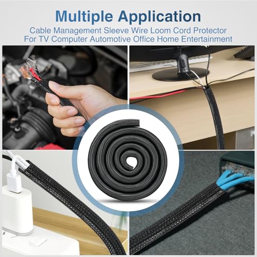 Image of Nilight Cable Sleeve, 10ft-1inch Cord Management Sleeves Black Wire Loom | Braided Sleeving, Split Self Wrapping Wire Loom for Computer Electrical Automotive Harness Protector Organizer, Black
