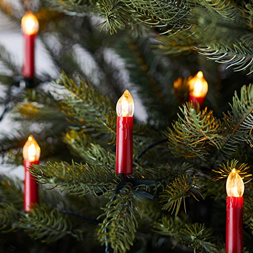 Lights4fun - Catena di luci per albero di Natale a LED da 50 luci, 14,7 m, catena di luci a candela rossa per interni, luci rosse per albero di Natale con cavo