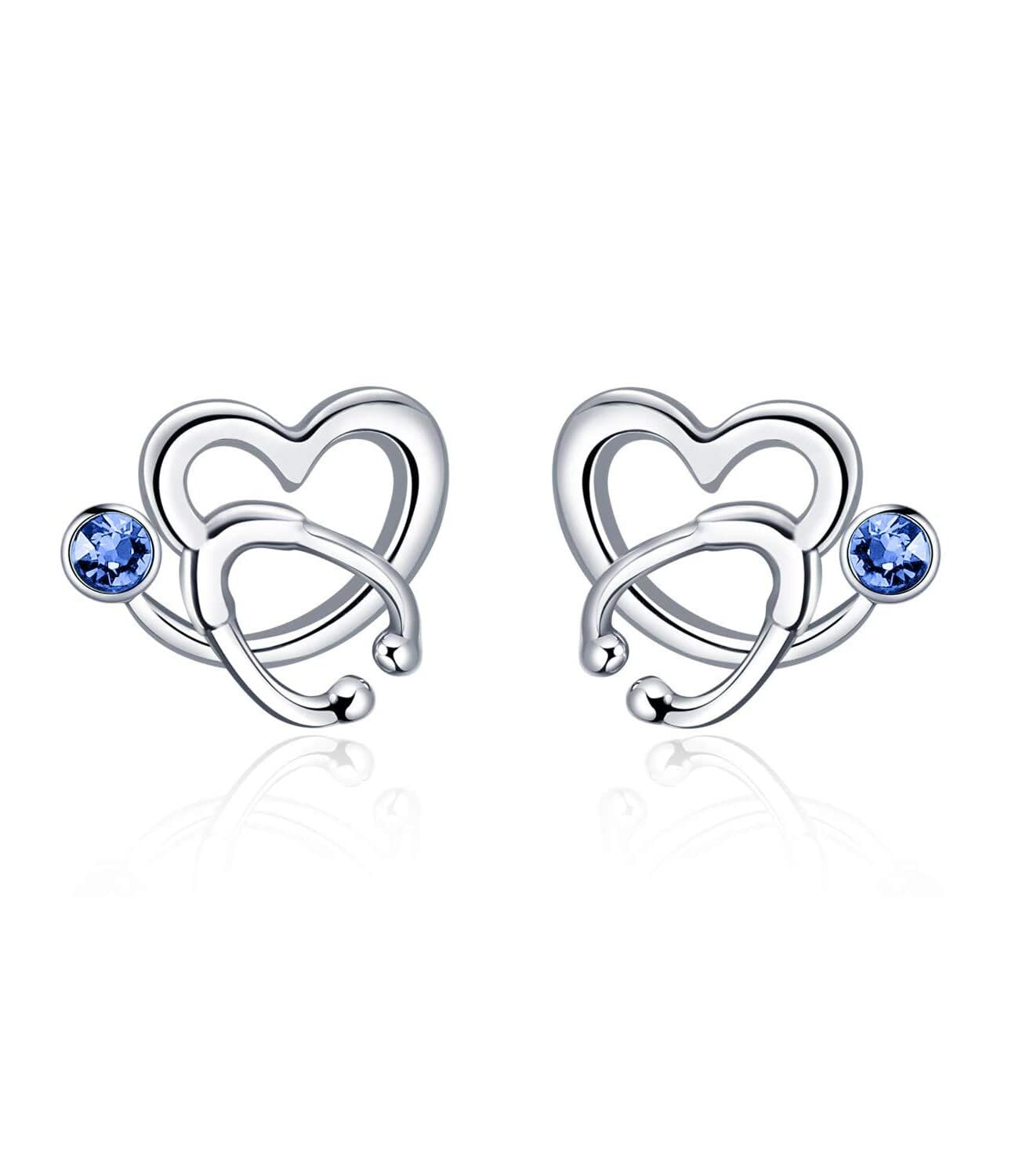 AOBOCO Pendientes de Botón de Enfermera de Plata Esterlina, Pendientes de Botón de Estetoscopio con Cristal, Regalo de Joyería para Doctor Enfermera Estudiante de Medicina