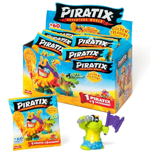 PIRATIX, Adventure World Serie Golden Treasure – Caja con 24 Sobres Sorpresa con Figuras Pirata coleccionables de la Serie Golden Treasure. Cada sobre Contiene 1 Piratix Sorpresa y 1 Accesorio