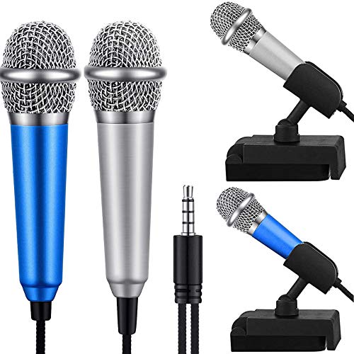 DUDU LYT Mini Microphone, Mini Karaoke Vocal and Recording Microphone Portable for iPhone ipad Laptop Android-Tiny Microphone Ideal for Kids (Blue and Silver)
