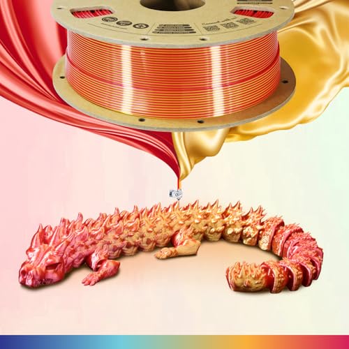 Image of OVERTURE Silk PLA Dual Color Filament 1.75mm, Bi-Color Shiny PLA Finish, Smooth & Glossy, 1kg Spool (2.2lbs), Ideal for Cosplay Jewelry & Home Decor (Silk Red-Gold)