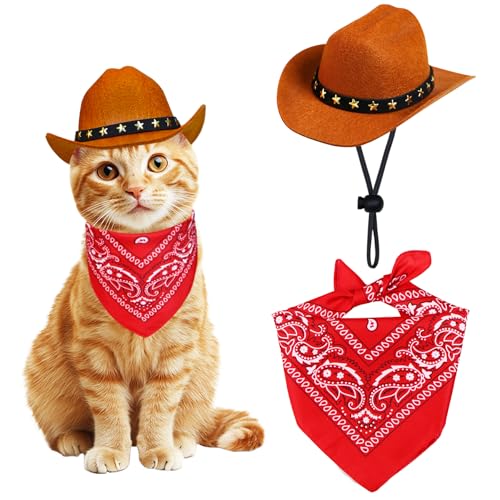 PAYHTOW Pet Cowboy Costume, Cat Dog Halloween Costumes Halloween Pet Cat Dog Cowboy Hat with Bandana...