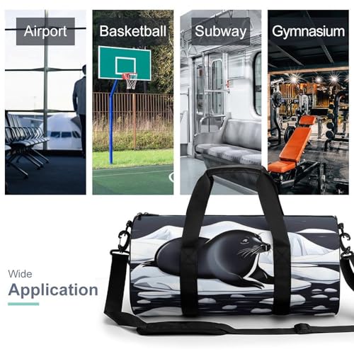 Seals on Ice Gym Bag for Men Women, Sturdy Oxford Cloth Travel Bags with Removable Shoulder Strap, Waterproof Duffel Bag for Fitness, Travel, Yoga3