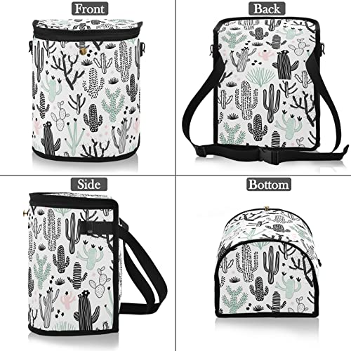 Image of Cactus Car Trash Can Black Green Cacti Tropical Car Garbage Bag with Lid Hanging Waterproof Leak Proof Vehicle Storage Bin