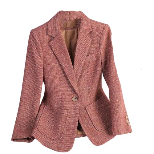 Women's Long-Sleeved Wool Blazer Autumn/Winter Tweed Office Blazer Slim Fit Single-Button Jacket.