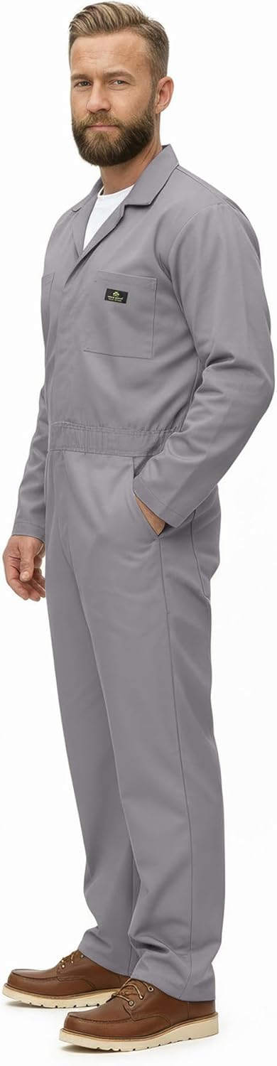 Natural Uniforms Mens Long Sleeve Zip Up Twill Coverall, Stain and Wrinkle Resistant
