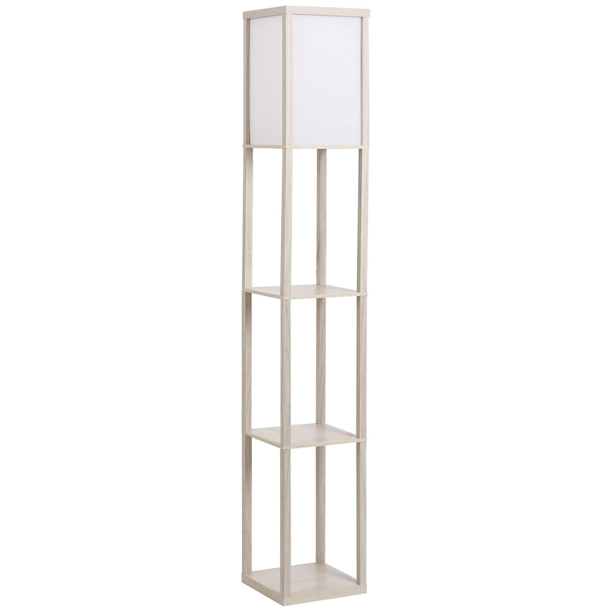 HOMCOM 3-Tier Floor Lamp with Shelves and Storage, Modern Corner Standing Lamp with Lampshade, Reading Light with Foot Switch for Living Room, Bedroom, Home Office, Bulb not Included, Oak — image 1