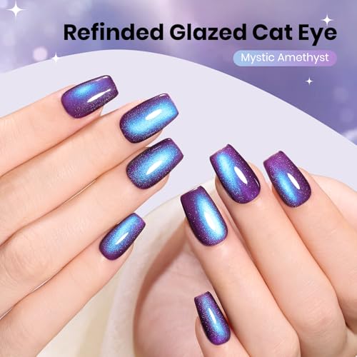 Image of Beetles Mystic Amethyst Purple Cat Eye Gel Nail Polish - 15ML Full Size Purple Cat Eye Glitter Spring Gel Polish Magnetic Translucent Glassy Effect Soak Off UV Nail Art DIY Manicure Gifts
