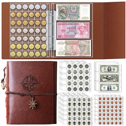 Ettonsun Libro de colección de monedas de 398 bolsillos, suministros de colección de monedas, libros de colección de monedas, 12 billetes y 386 álbumes de almacenamiento para todas las monedas,