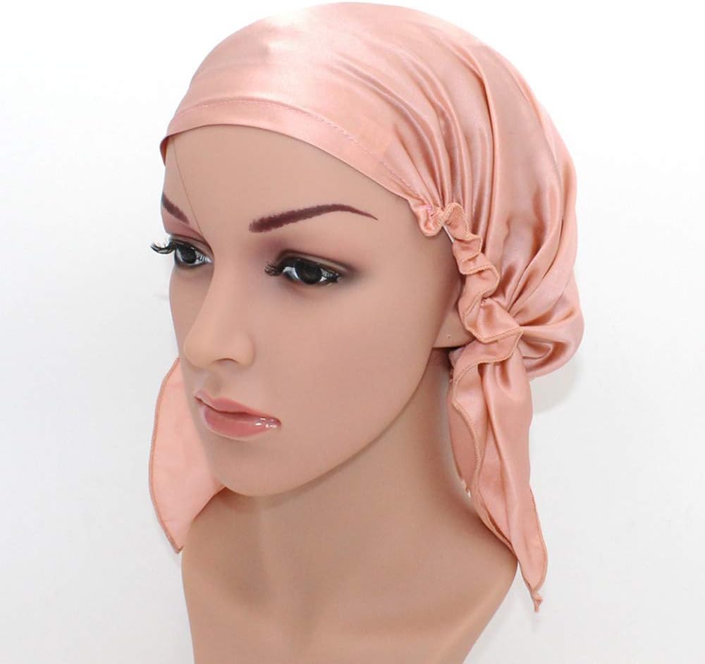 YL trd Silk Sleep Night Cap Head Cover Silk Bonnet for Hair Beauty (ROSE PINK)