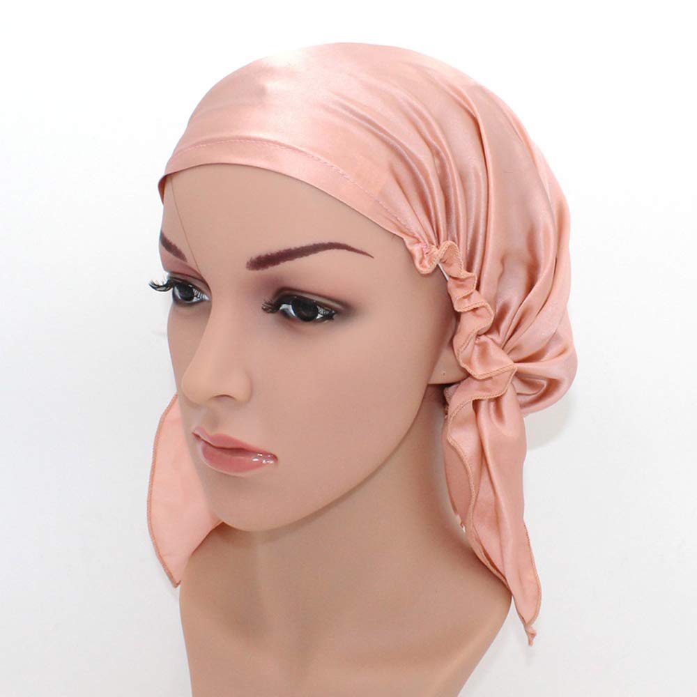 YL trd Silk Sleep Night Cap Head Cover Silk Bonnet for Hair Beauty (ROSE PINK)