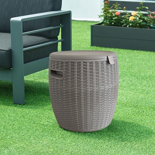 Rattan Outdoor Storage Stool, Outdoor Furniture, 37L, Ice Cooler, Wicker Round Ice Chest, Outdoor Patio Bar Table, Beverage Bucket with Drain Plug for Poolside, Deck, Party, and BBQ - Image 3