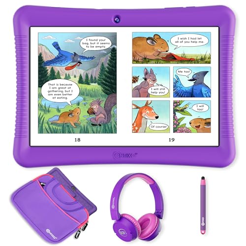 Image of Contixo 10 inch Android Kids Tablet Bundle - 32GB, Epic! & Lingokids Educational Apps, Parental Controls, Kid-Proof Case w /Kickstand & Stylus, Headphones & Sleeve Bag - Purple