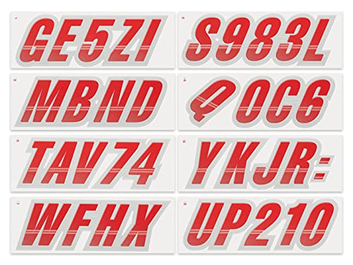 Image of STIFFIE Techtron Red /Silver 3 inch Boat & PWC Registration Decals • Numbers Letters Stickers