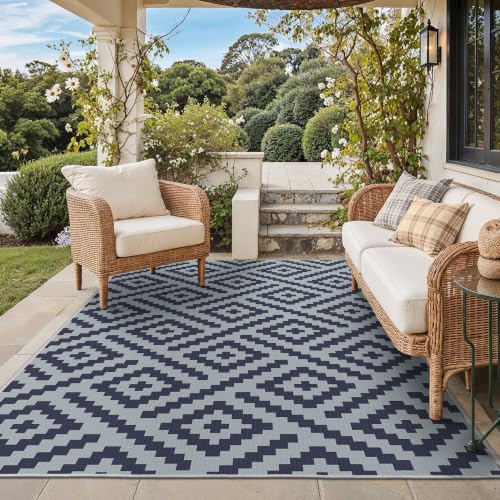 Image of GENIMO Outdoor Rug, Waterproof Plastic Rugs for Patio, 5'x8' Slate Blue