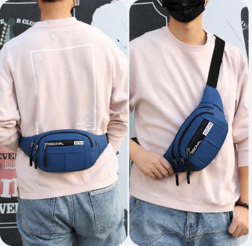 Image of Waist Bag for Man & Woman | Travel Handy Hiking Running Pouch with Zipper | Adjustable Strap Fanny Pack for Documents Money Card Phone Earphone | Lightweight Sport Belt Bag (Blue)